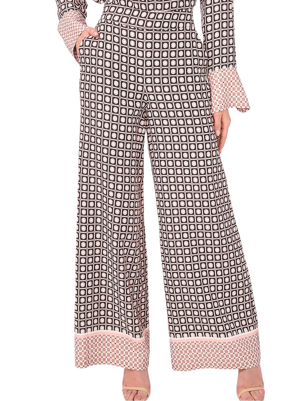 Ted Baker MINT CONDITION London Black and Pink Geometric Wide Leg Pants